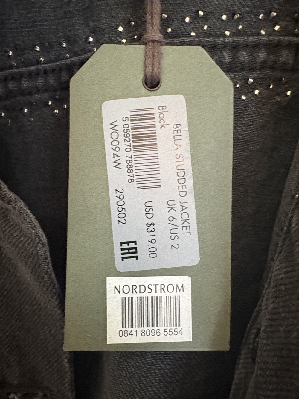 All Saints Black Studded Denim Trucker Jacket - Picture 2 of 4